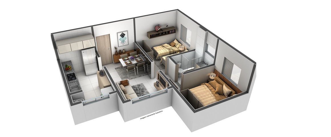 Planta - 48,7m² 3D