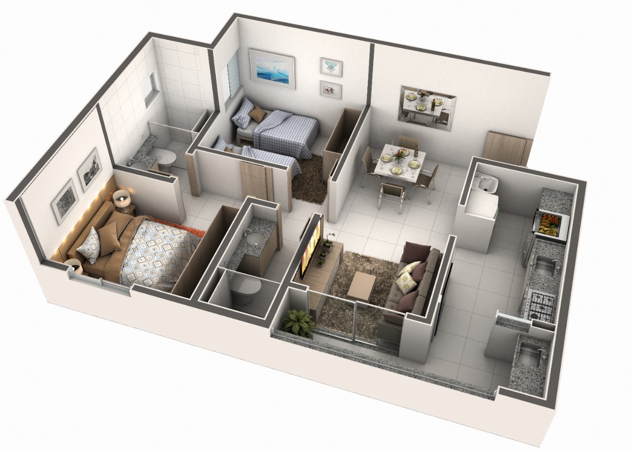 Planta - 56,1m² 3D